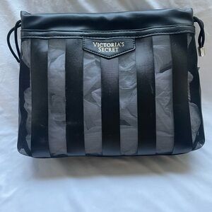 Victoria’s Secret Limited Edition Black Mesh‎ Striped Cosmetic Makeup Bag - 11”